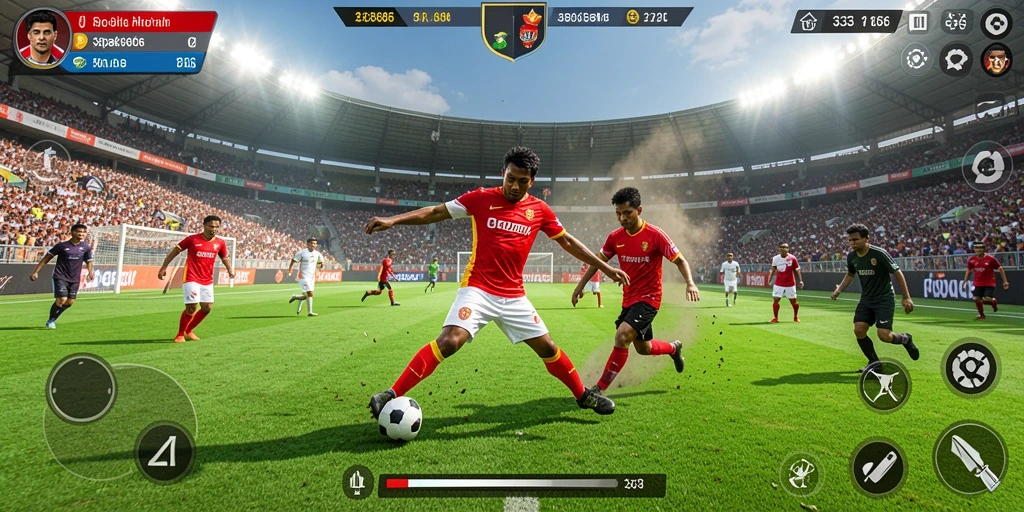 Tampilan aksi seru dalam gameplay sepak bola di 333666.