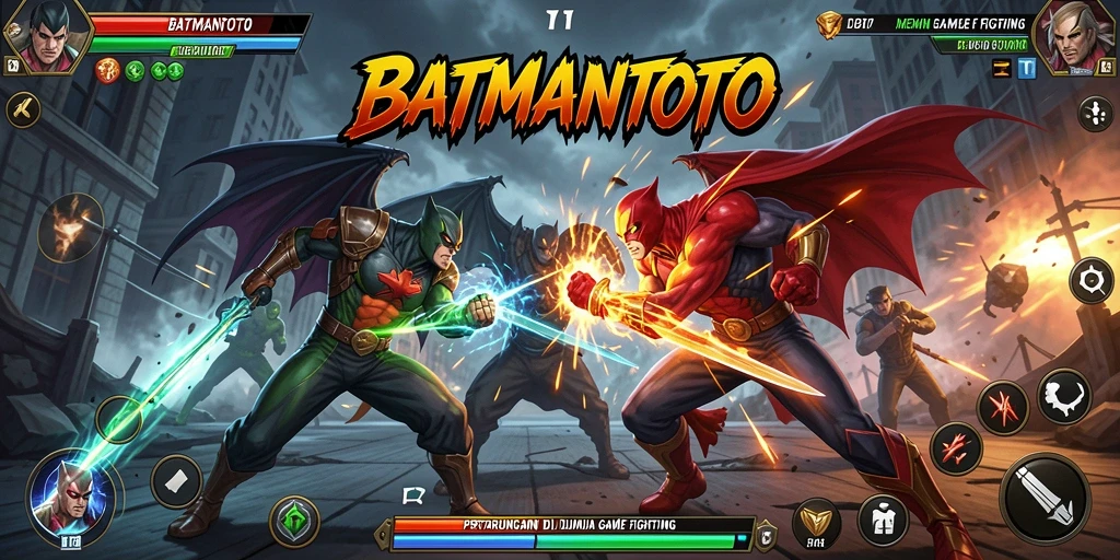 Tangkapan layar utama dari gameplay <strong>BATMANTOTO</strong> yang menampilkan pertarungan seru.