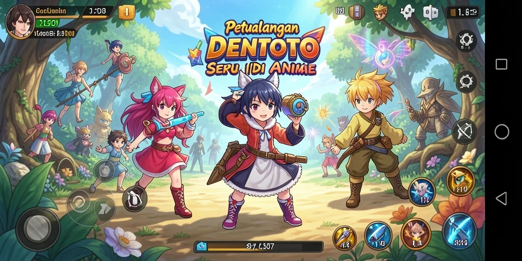Screenshot gameplay DENTOTO yang menampilkan aksi mengagumkan dan karakter Anime.