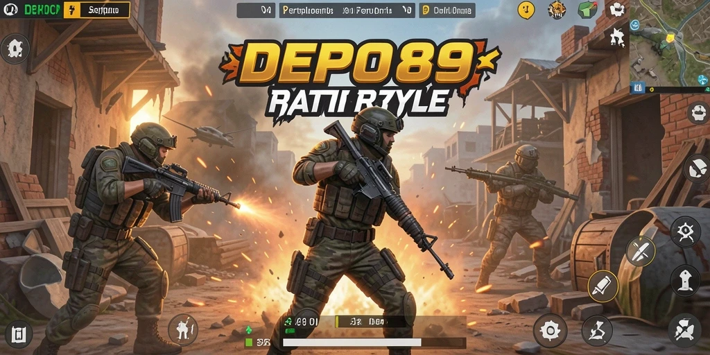 Screenshot DEPO89 menampilkan aksi pertempuran Battle Royale yang mendebarkan.