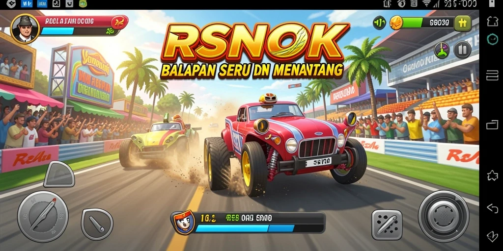 Tampilan gameplay RSNOK dengan balapan seru dan mendebarkan.